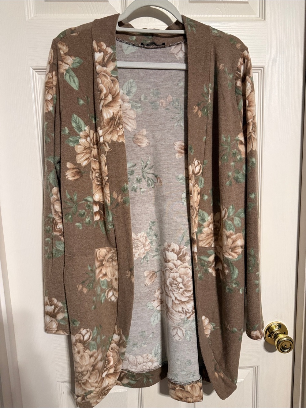 Floral Open-Front Brown Floral Cardigan Sweater